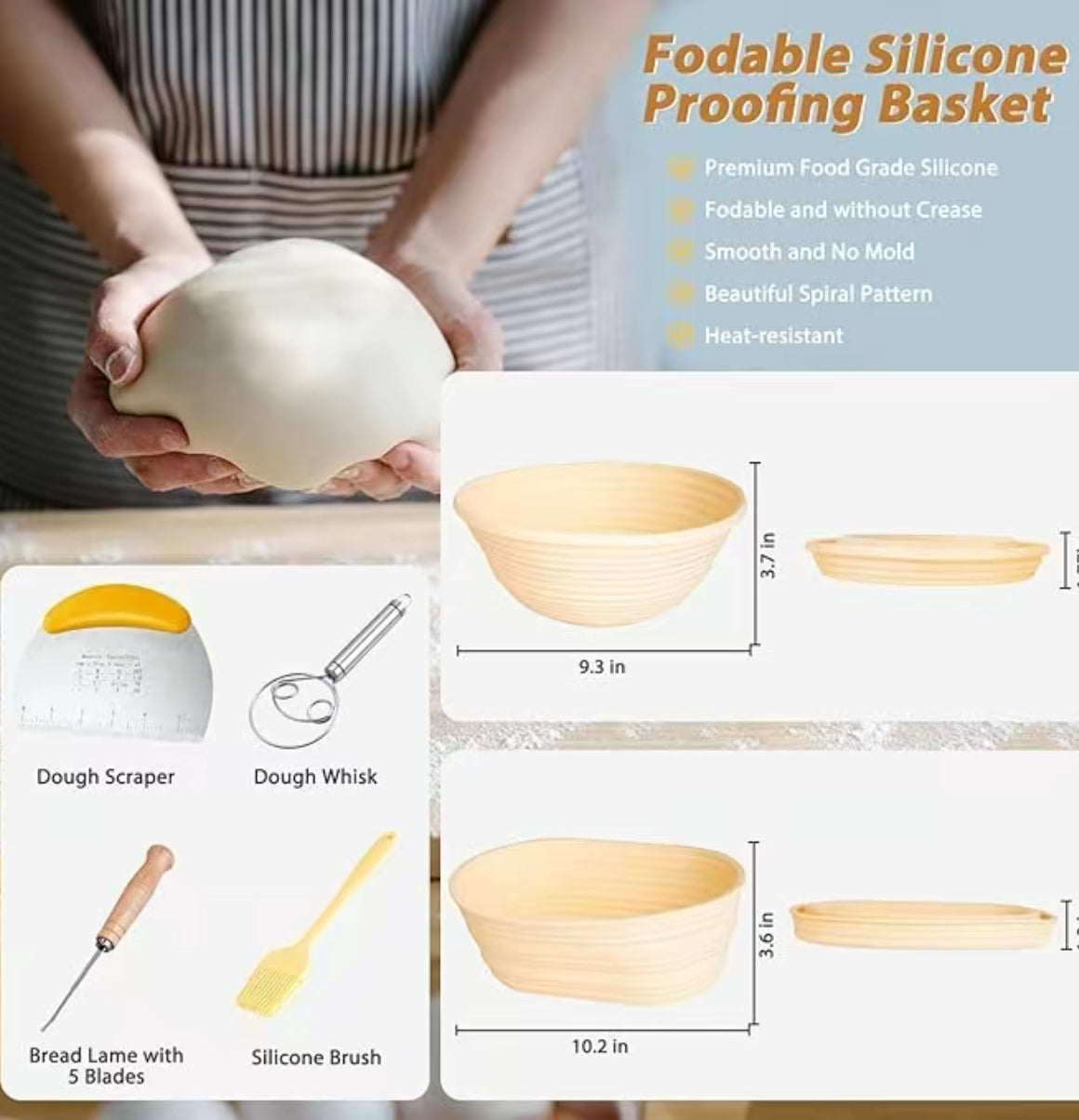 Complete Sourdough Bread Kit – Foldable Bannetons + 7 Tools